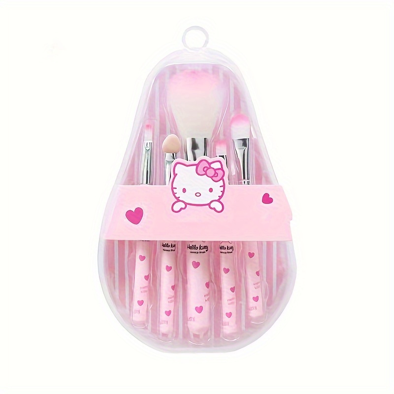 

Hello Kitty 5pcs Makeup Brush Set - Cute Anime-inspired, Fragrance-free Synthetic For Types, Includes Blush, Eyeshadow & Lip Brushes With Gift Box - Perfect Valentine's Day Or Birthday Present