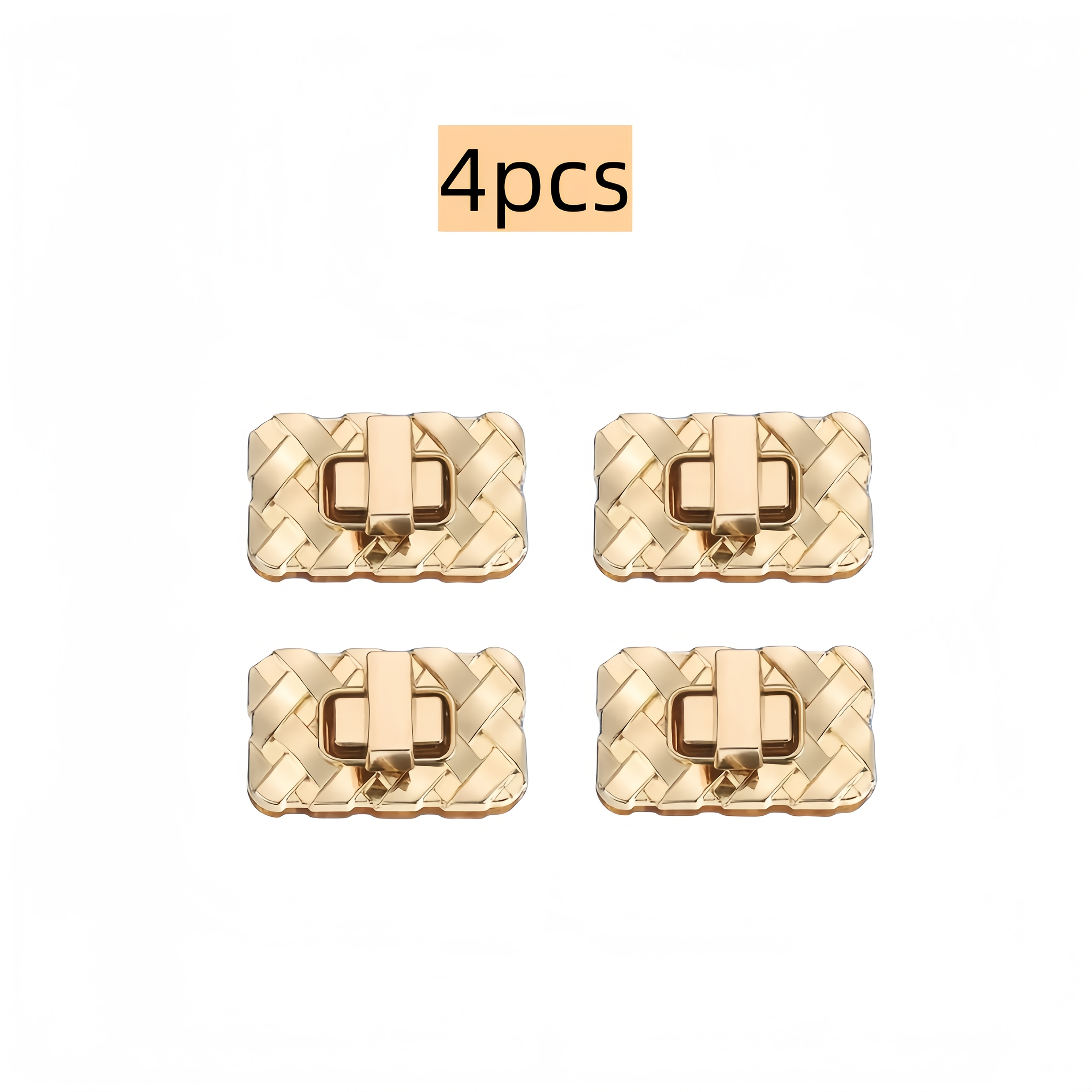 TEMU 4pcs Woven Texture Rectangular Twist Locks, Golden Metal Safety Buckles, Suitable For Handbags, Wallets, Wallets - Durable Packaging Hardware