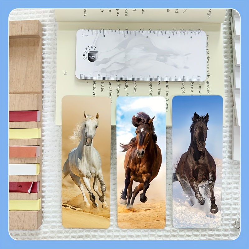 3pcs 3d Horse Bookmark Rulers - Mercedes Design, Angle-sensitive Cover, Creative & Fun Stationery For Books And Notebooks