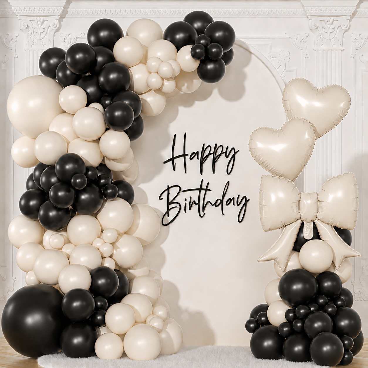 TEMU Kit de Ballons Sable 124 pièces avec Cœurs Crème et Nœuds en Ballons en Aluminium, Guirlande de Ballons Décorations de Fête pour Anniversaire,