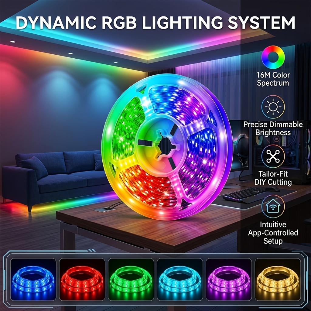 Smart RGB LED Light Strip with App Control, Music Sync