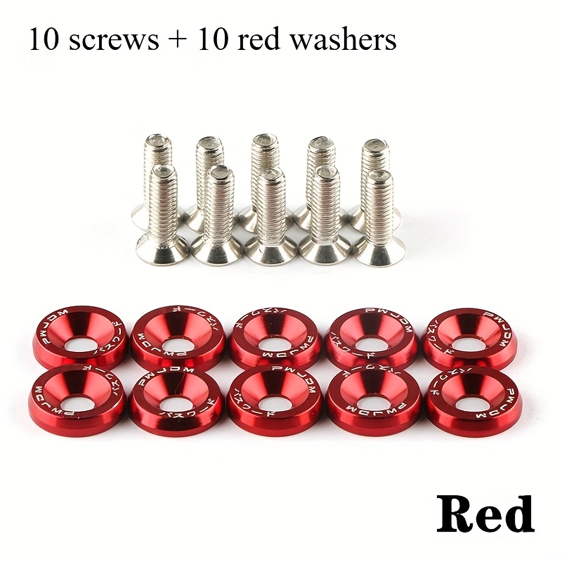 20pcs Aluminum Alloy M6 X 20 Car Styling Modification Mudguard Gasket License Plate Car Decoration Parts (10 Screws+10 Gaskets)