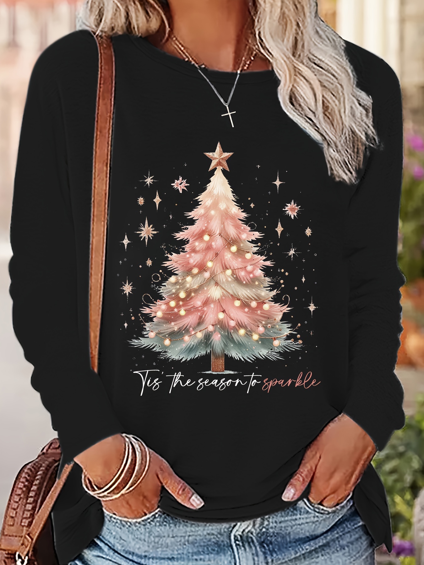 camiseta larga estampado navidad mujeres tallas Temu Colombia