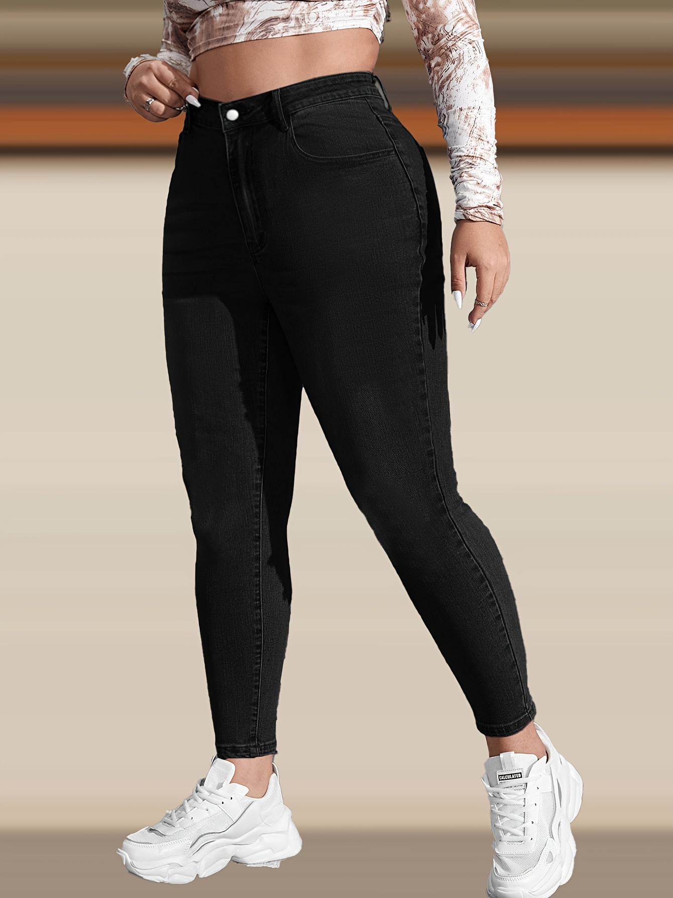 Extra Large Size Jeans Women's High Waist Stretch Skinny Petite Pants Plus  Size Dark Trend Casual Outing Fash