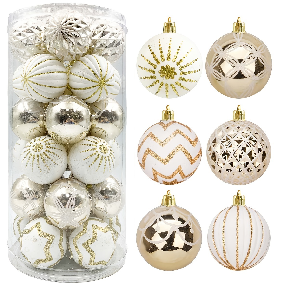 Image of 30pcs Christmas Balls Ornaments, 60mm Golden&white Painted Festive Wedding Hanging Ornaments Christmas Tree Decoratio