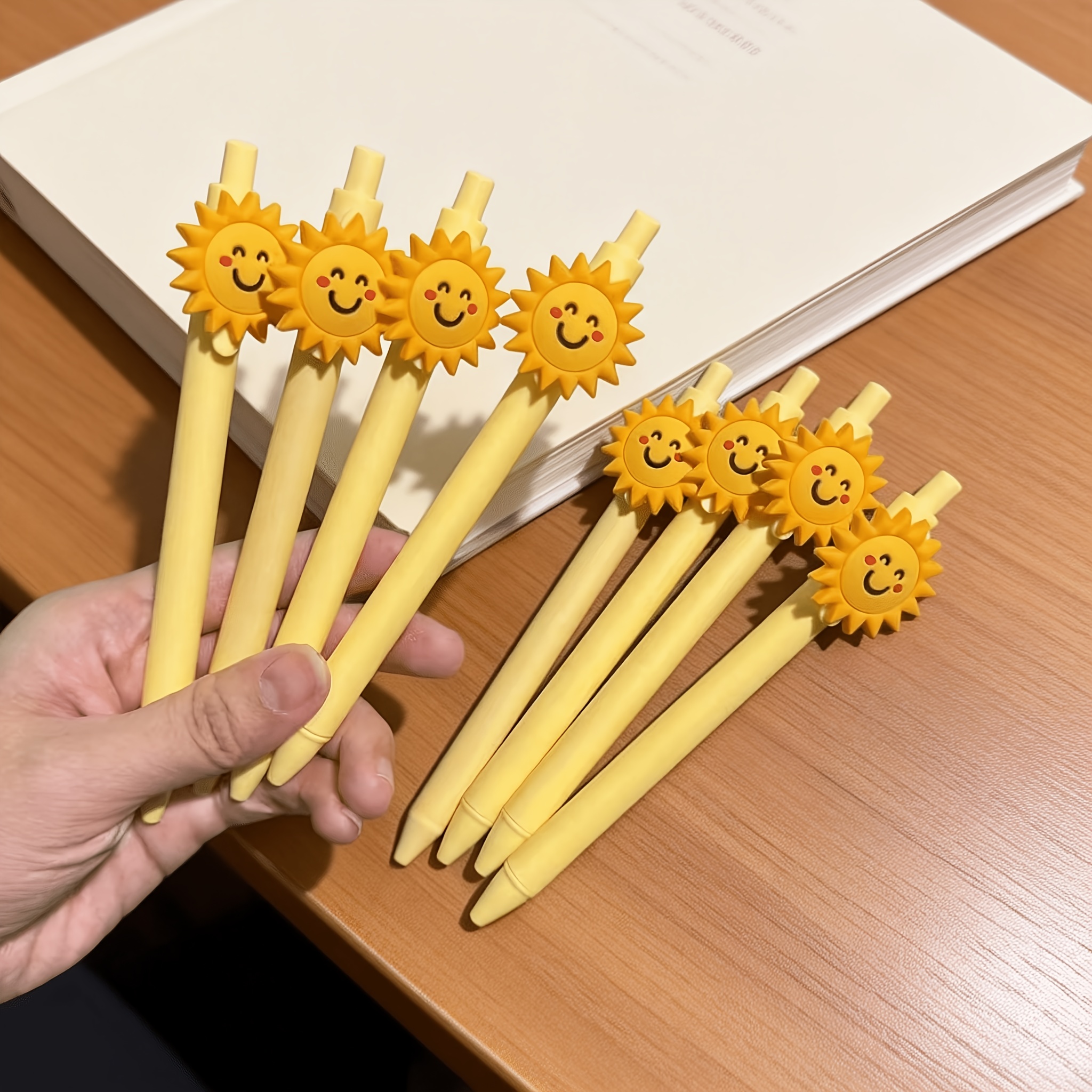 Image of 5pc,cartoon Sun Face Themed Gel Pen,,suitable For School,office,journaling,and Gifting,back-to-school Sea,on,sun Pvc Patch Pen