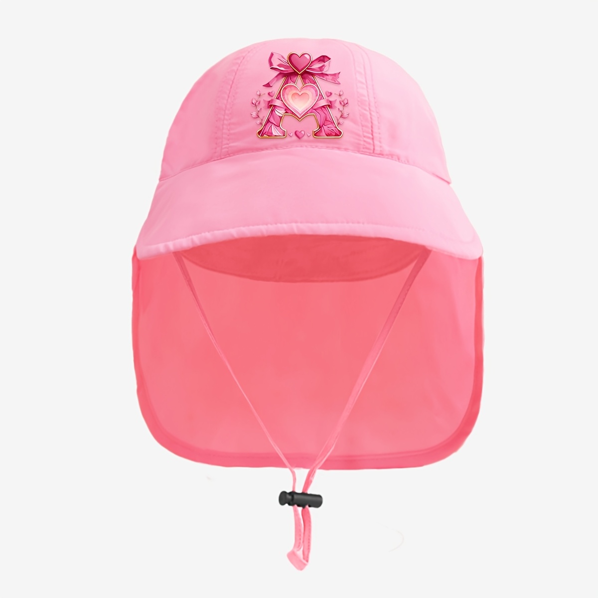 Image of 1pc Girls' Heart Bow -z Neck Flap Sun Hat For 5-11y, Breathable & Sun With Adjustable Drawstring, Perfect For Summer , , & School, Sweet & Practical Essential