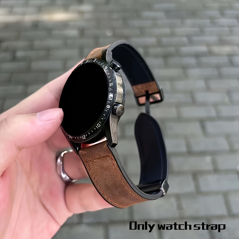 

Bracelet de montre intelligente en cuir synthétique, 20mm 22mm compatible avec Samsung 45mm, Watch 4 6 Classic 42mm 46mm, Huawei GT4 3 2, boucle en métal, fermoir pliable - Pas de batterie requise