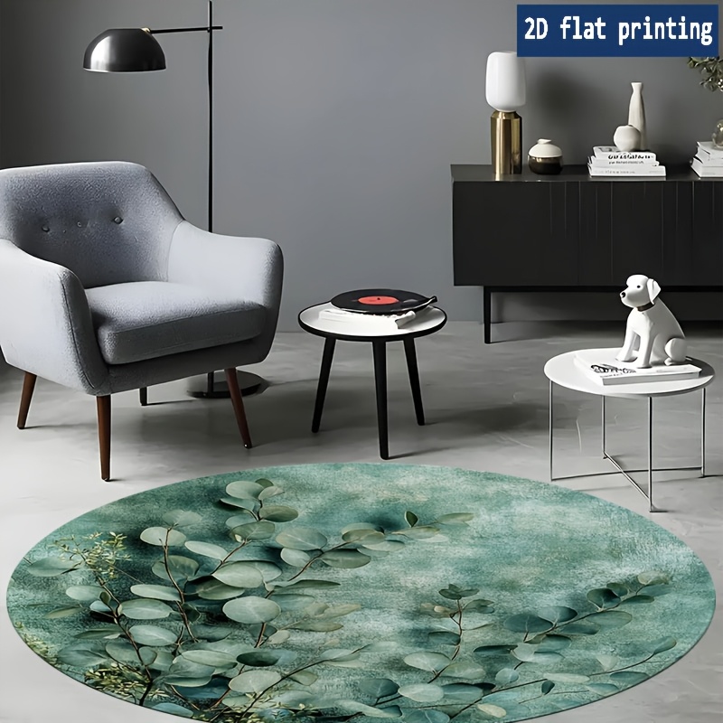 TEMU 1pc Round Flannel Carpet Suitable For Indoor/outdoor Use - Soft Anti-slip Rug With Green Botanical, Machine Washable Circular Suitable For
