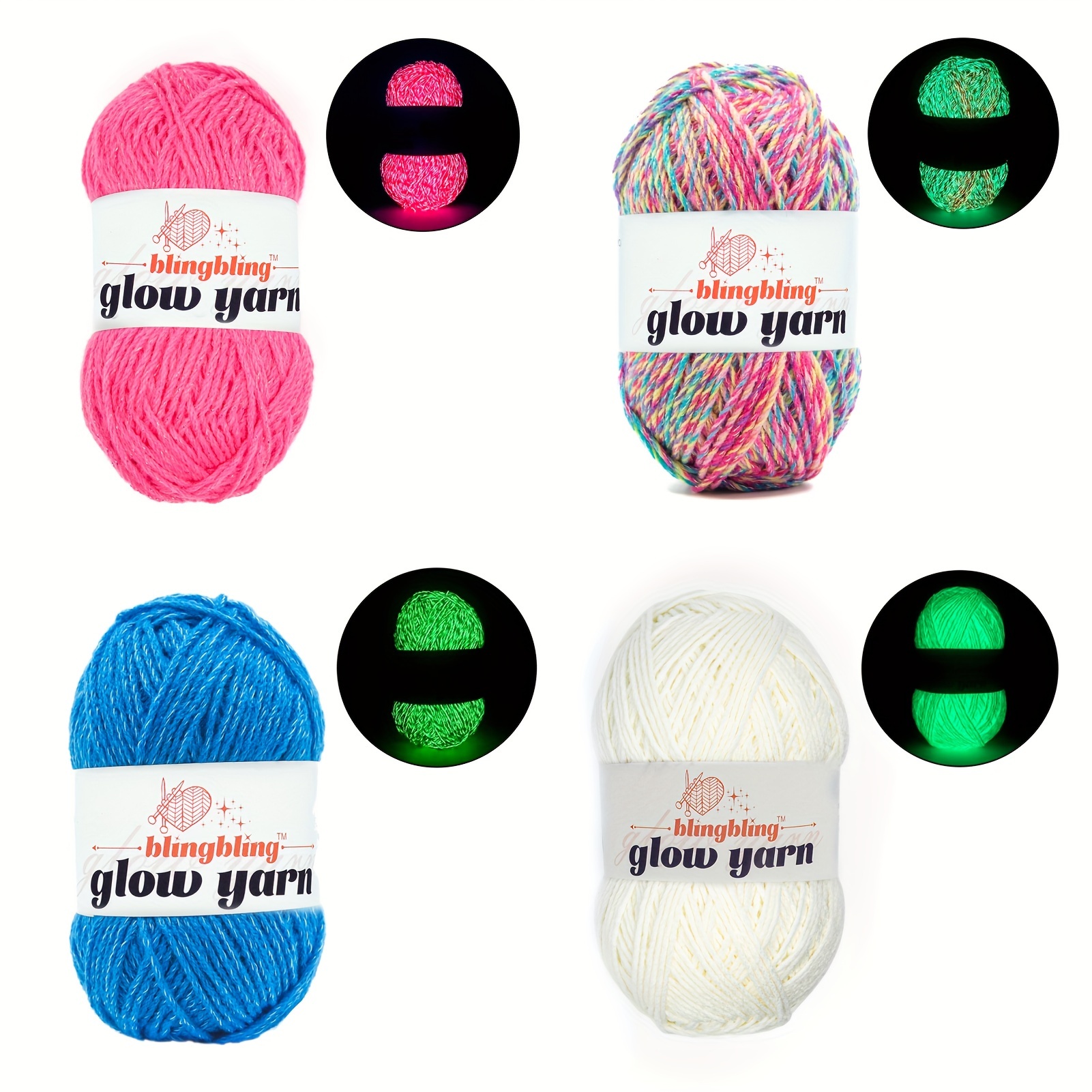 

Glow Yarn Fibre acrylique 4 épaisseurs 130 mètres – Mélange vibrant et couleurs , idéal pour les manuels au crochet et au , /1,76 oz chaque de 1 – Fil de haute qualité pour les de nuit