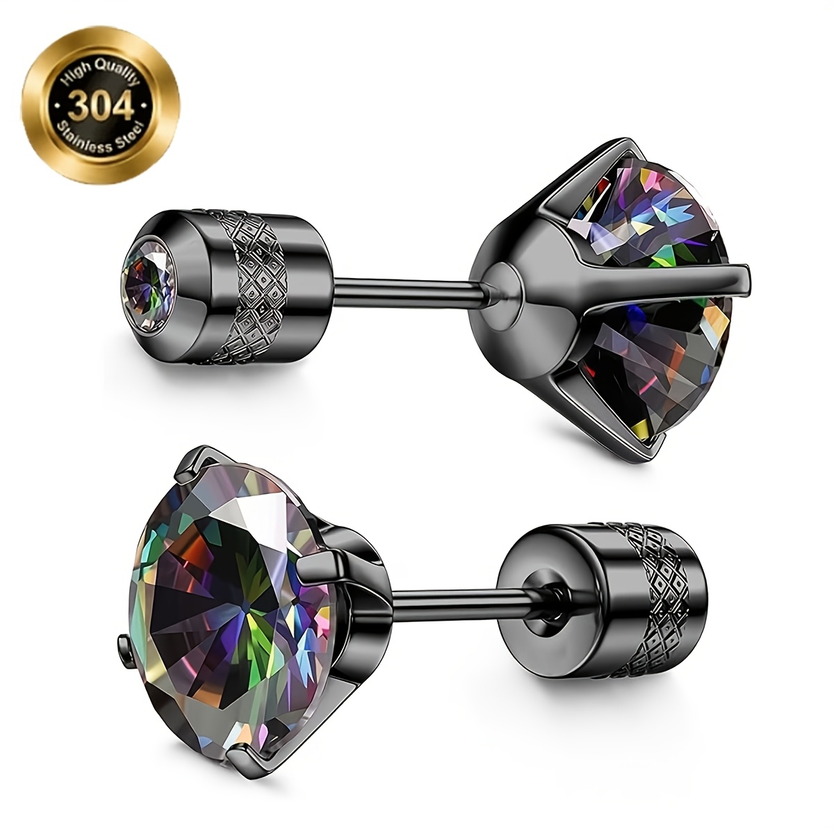 TEMU /Verano 1 par de aretes de espárrago de acero inoxidable cilíndricos de punta con circonita sintética de puntas y circonita sintética de color,