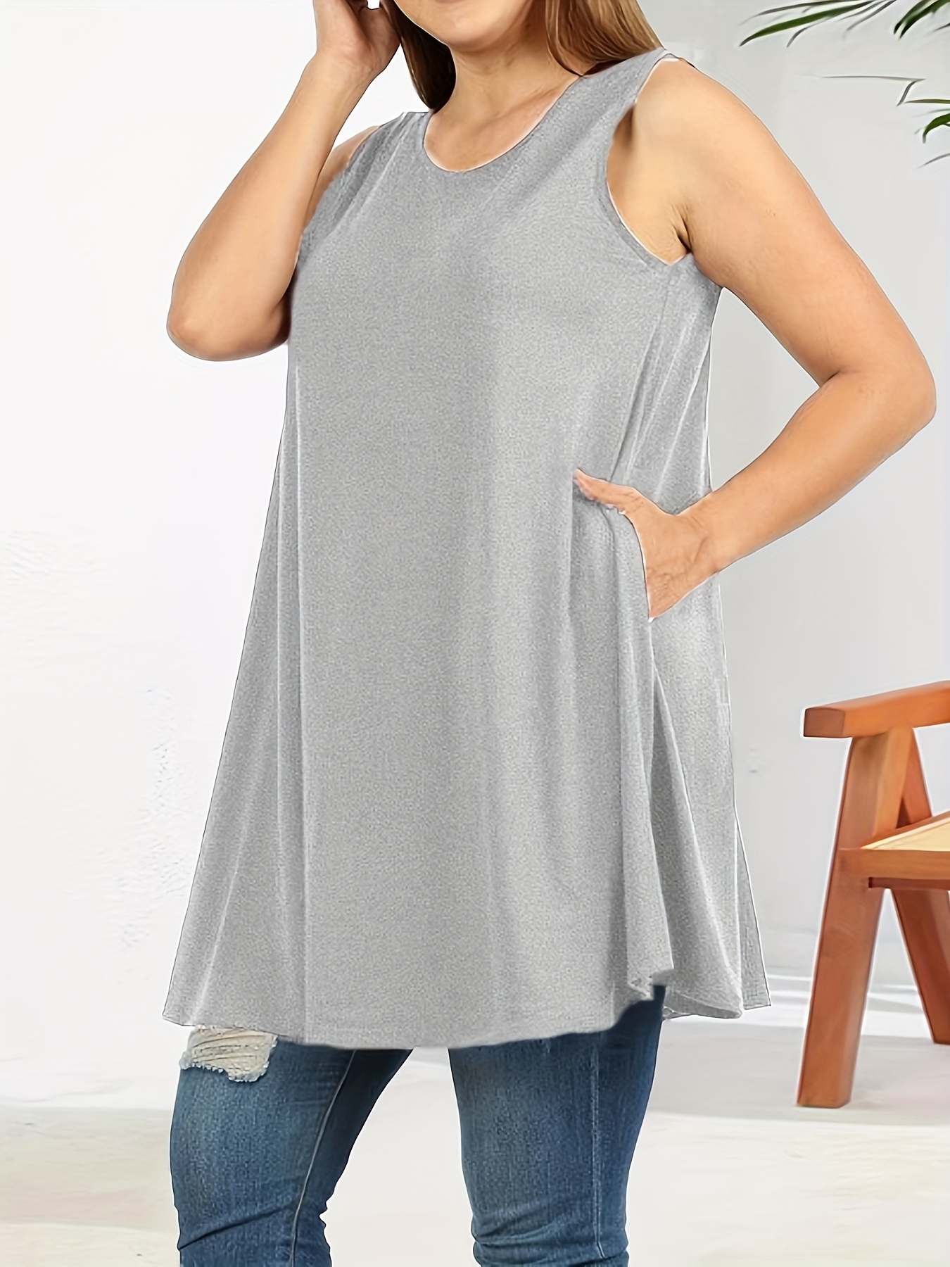 Women'S Plus Size Sleeveless Tank Top with Pockets - Casual, Comfortable, and Stylish Red Blend Vest for Casual Attire, PLUS SIZE