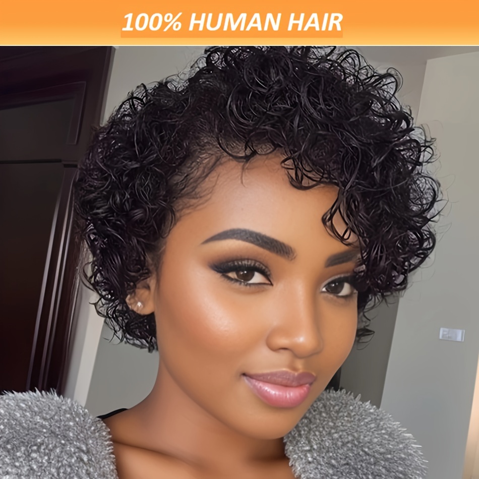 

Water Wave Pixie Cut Human Hair Wig For Women - Short Curly 13x1 Transparent Lace Front, Daily Party Use, 180% Density