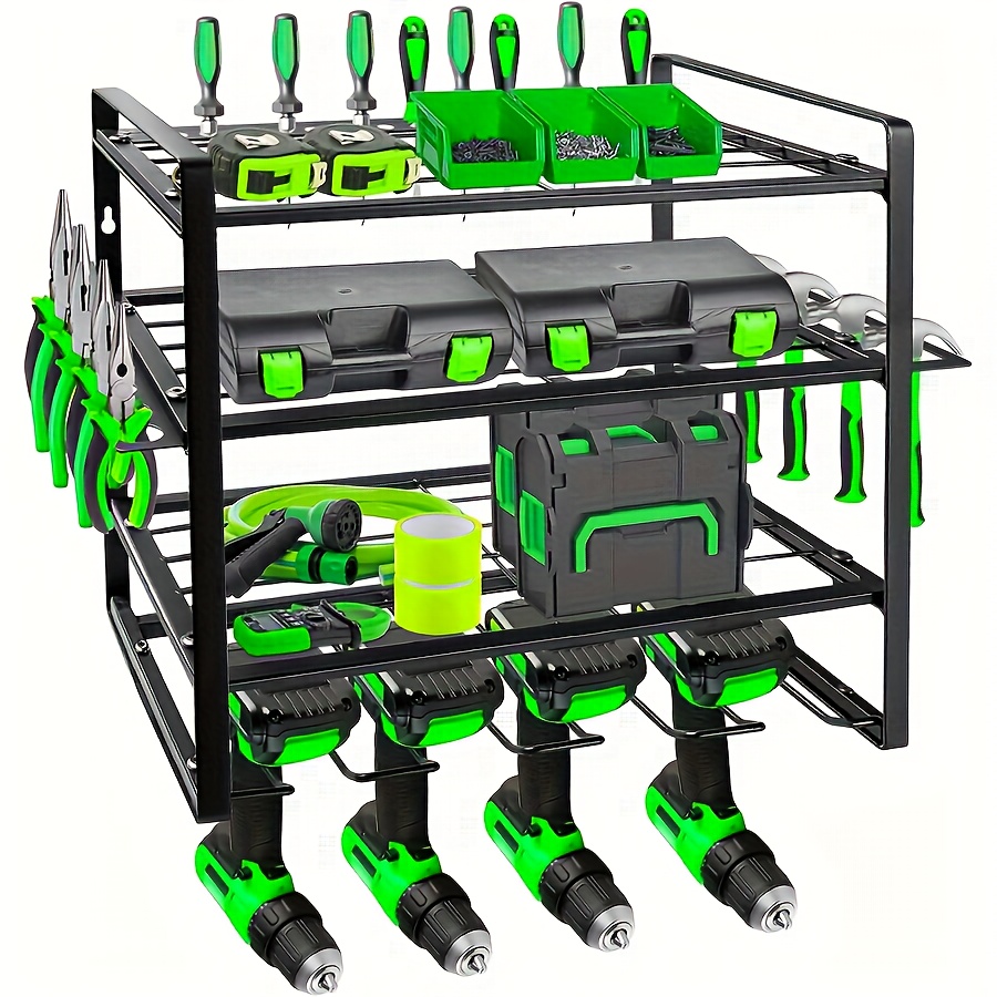 E-shop Schwere Wandmontierte Werkzeugablage für Garagenorganisation mit pulverbeschichtetem Metallrahmen & Werkzeughaltern (Bohrmaschine,