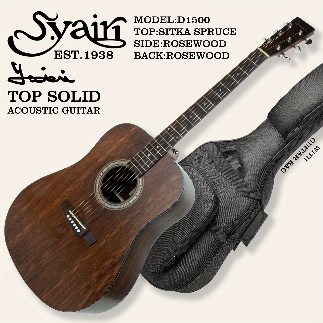 41 Inch Solid Acoustic Guitar A Grade Mahoagany Spruce Solid - Temu