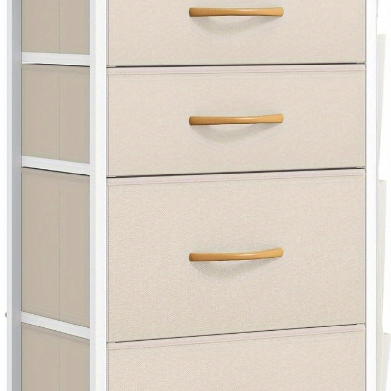 TEMU Narrow Chest Of Drawers With 5 Drawers, Fabric Drawers With Side Pocket&hooks, Handle, Sturdy , Storage Drawers For Bedroom, Closet, Clothes,