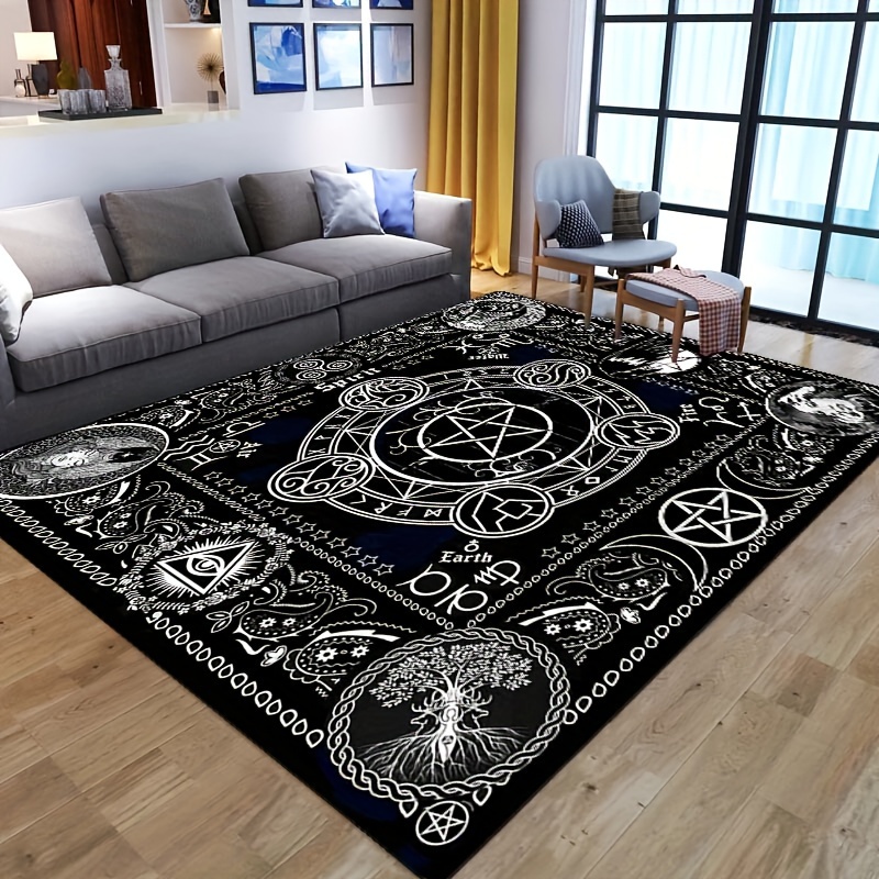1pc 1.76LB/m2 Crystal Velvet 3D Deaths Head Moth Witch Printed Rug Witchcraft Goth Pentacle Carpets For Living Room Bedroom Sofa, Porch Kitchen Bathro