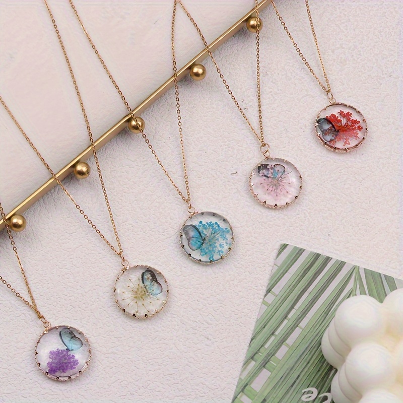 

1pc Bohemian Style Fresh Necklace Creative Dried Flower Resin Pendant Retro Fashion Women's Necklace Suitable For