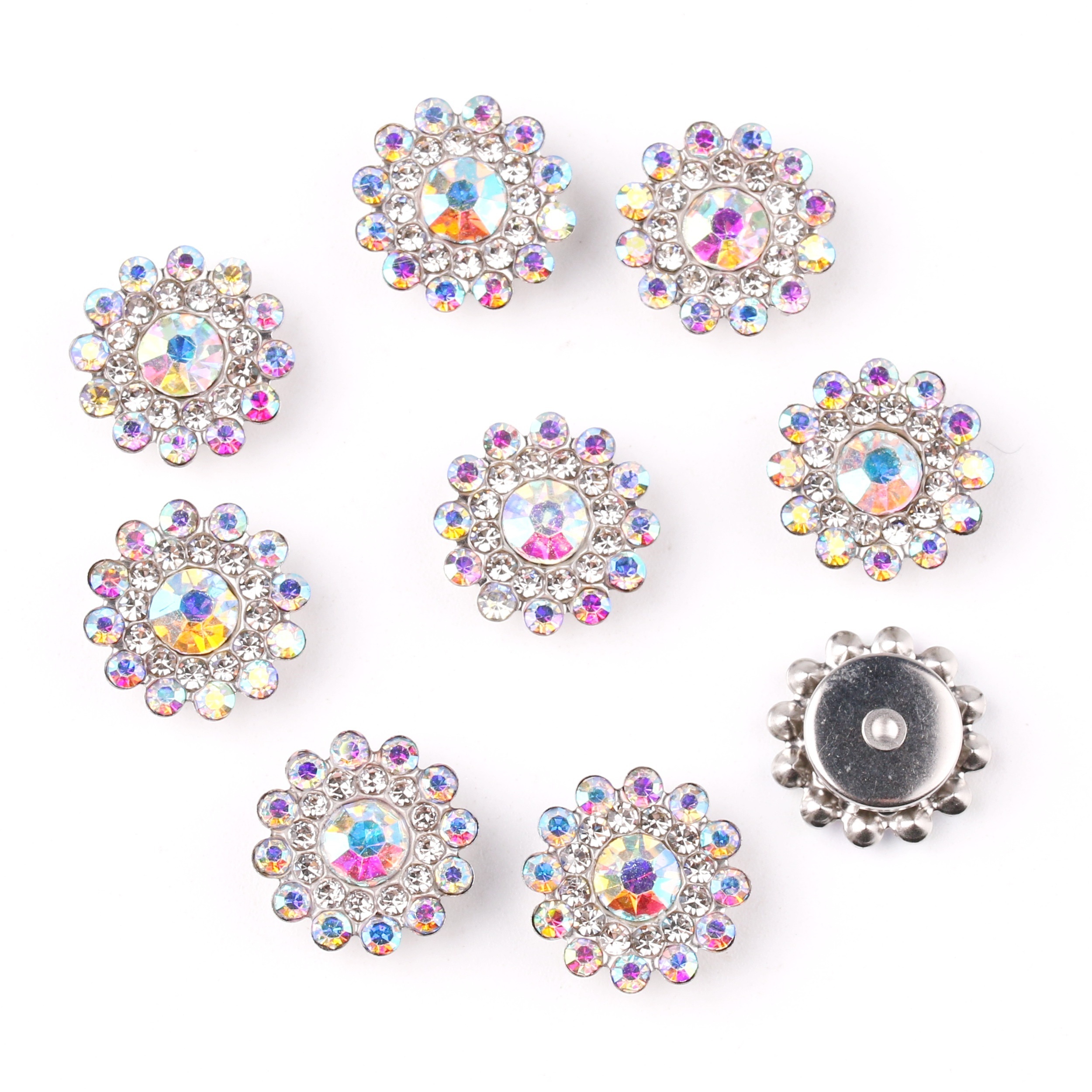 

50pcs 14mm Ab & Rhinestones Silvery Metal - For Diy Sewing, , Bag, Embellishments & Decorations