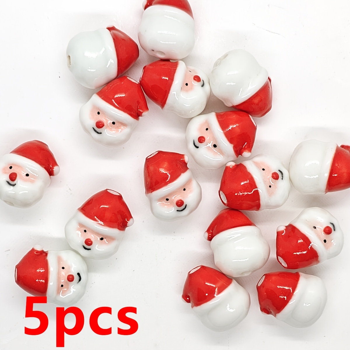 TEMU 5pcs Perles de Noël en céramique de Père Noël pour la fabrication de bijoux, perles festives faites à pour la fabrication de bracelets et de ,