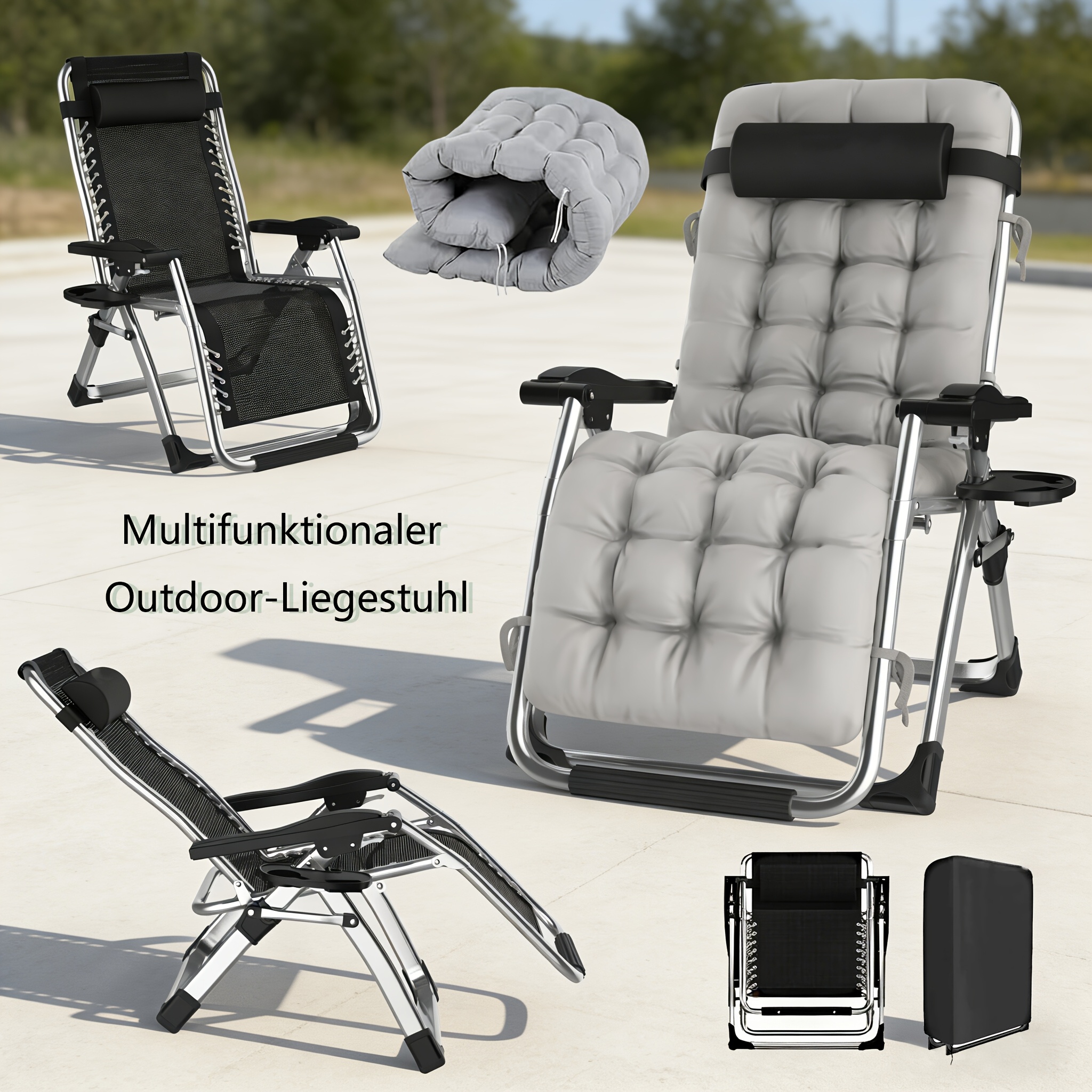 Foldable 0 Gravity Lounge Chair With Cushion 150kg Load Capacity, Adjustable Breathable For Garden, Balcony, Terrace, Beach And Pool (black, Width 72cm)