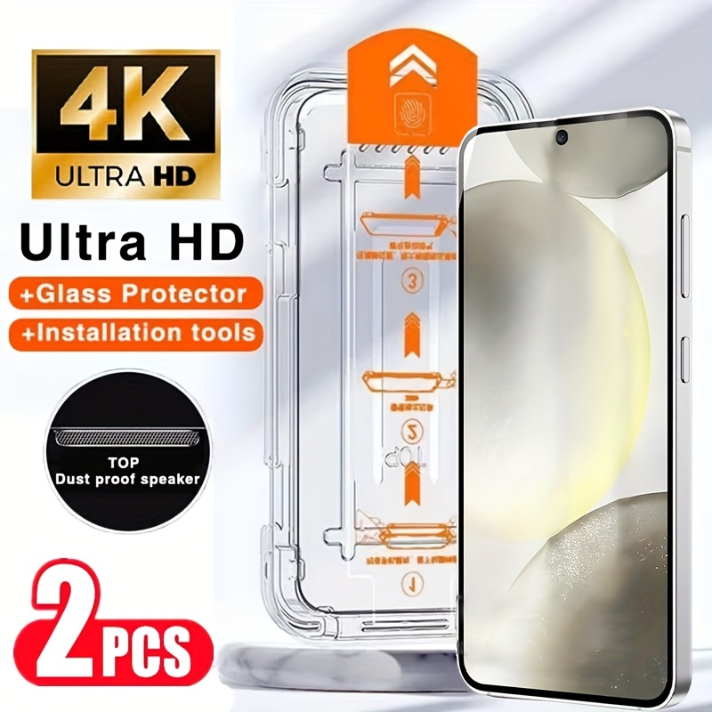 

2pcs 4k Tempered Glass Screen Protector S25/s24 Ultra/s23 Fe/s22/s21/s20 Plus Fe/a55/a35/a54/a53, , 9h Hardness, -resistant, Anti-fingerprint, With Dust-proof Application Kit