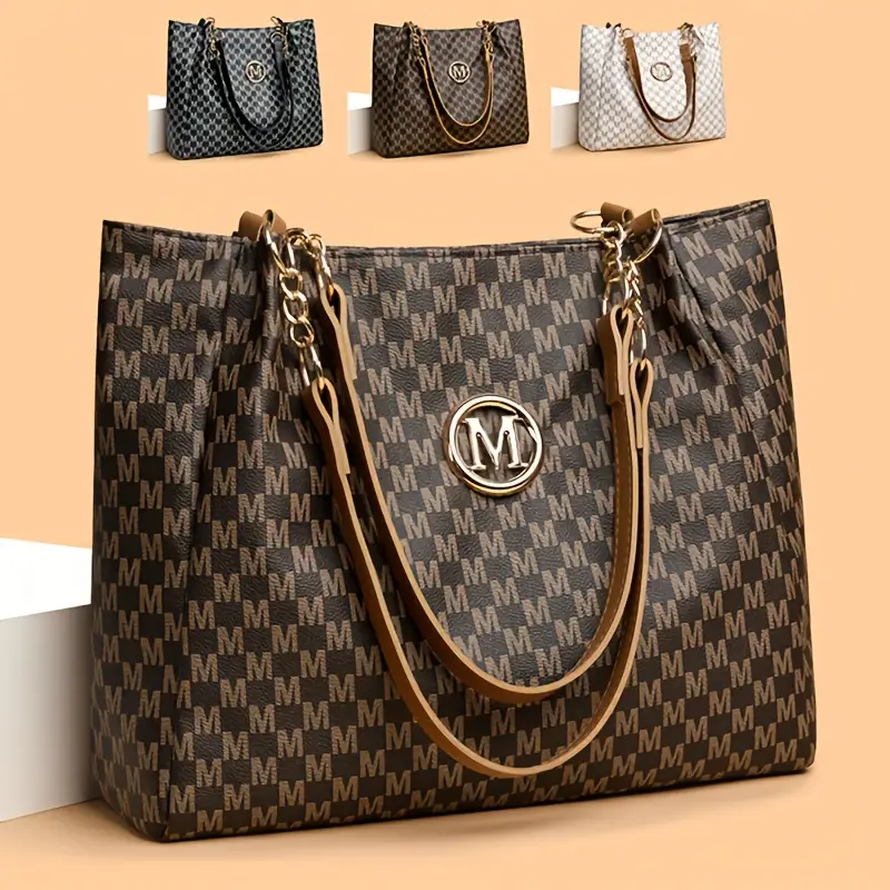 geantă de umăr vintage geometrică pentru femei cu lanț aurit, capacitate mare pentru zilnică, călătorii și cumpărături - alb/negru Detaliile articolului 1