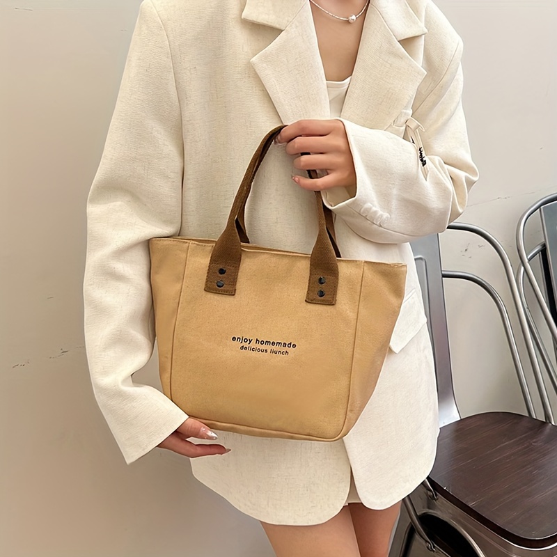 TEMU Nylon Material Lunch Tote Bag, Office Food Carrier, Casual Contrast Fashion Carry Bag