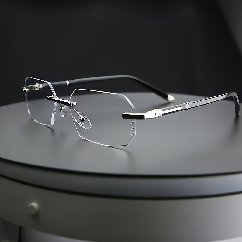 Stylish Transparent Lens Rimless Flat Glasses For Men, Casual Wear Rectangular Glasses, Pc Lenses, Suitable For Gifts