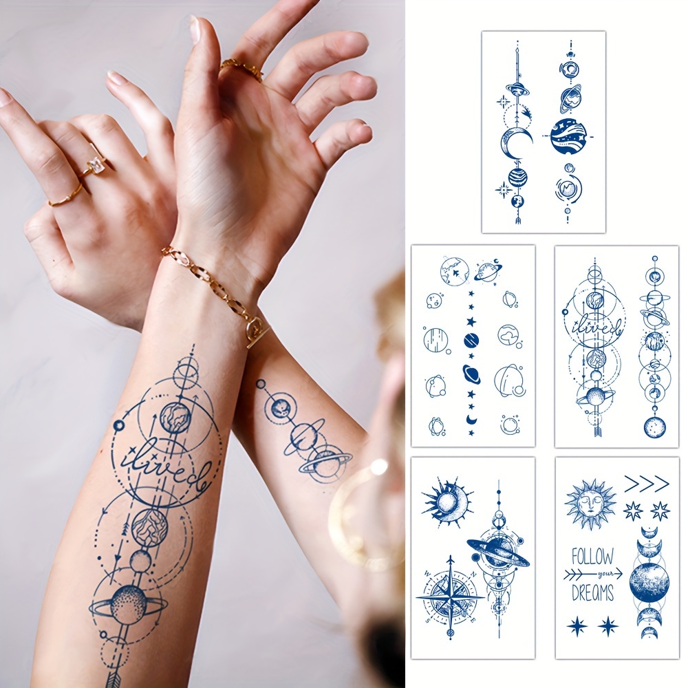 5 pcs Colorful Fantasy Feathers Waterproof Temporary Tattoo Sticker for  Body Art - Unique Watercolor Universe Design for Women and Men