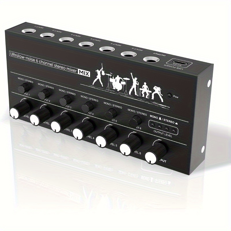 

Mini Stereo Line Audio Mixer: Independent Control 6-channel Mixers For Recording Music, 1/4" Trs Output And Input, For Pc/microphone/guitar/electric Keyboard/amplifier/speaker