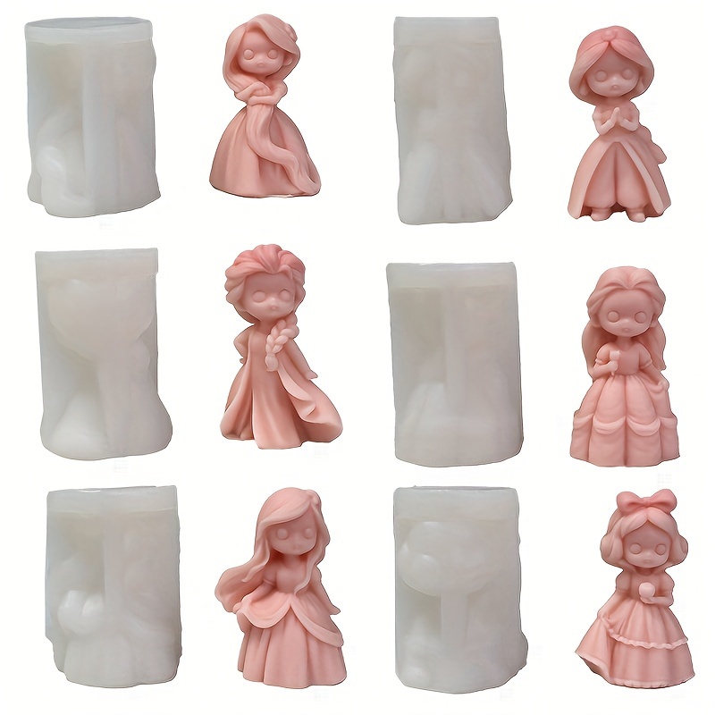 

1pc 6 Styles 3d Cartoon Little Female Doll Candle Holder Silicone Mold, Cute Princess With Dress Resin Molds For Scented Candle Wax Aromatherapy Making Diy Holiday Gifts Home Decoration