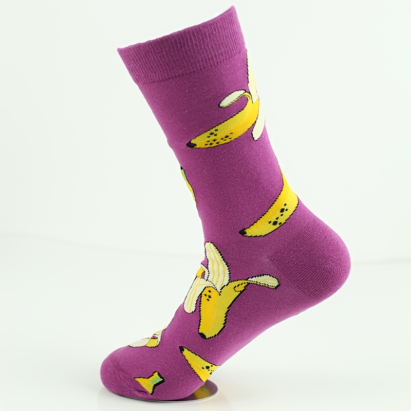 1-pair (compatible With Male & Female) Banana Print Mid-calf Socks - Unisex Fruit Pattern Suits For &, Hand Washable Casual & Themed Outfits - Yyx Brand Socks