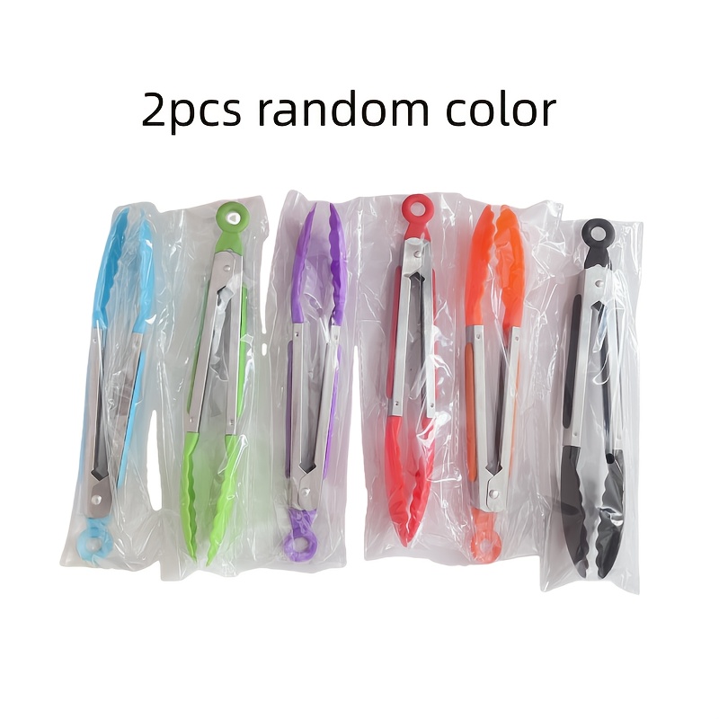 Image of 2pcs In A Random Color -food Tongs Featuring A Handle - Convenient And Portable For Barbecues, Steaks, Buffets, And Outdoor Cooking, Kitchen, Christmas Gift