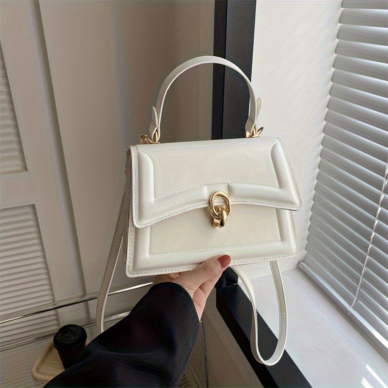 

Elegant Solid Color Fashion Handbag, Retro Flap Purse For Women, Pu Crossbody Shoulder Bag With Top Handle
