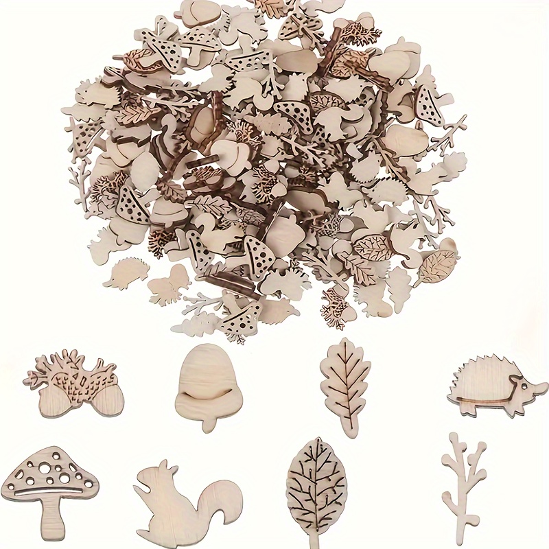 

100pcs Vintage Wood Craft Ornaments - Mixed Animals & Leaves Shapes, Diy Wooden Decorations For Christmas, , Easter, New Year - No Electricity, Universal Holiday Embellishments