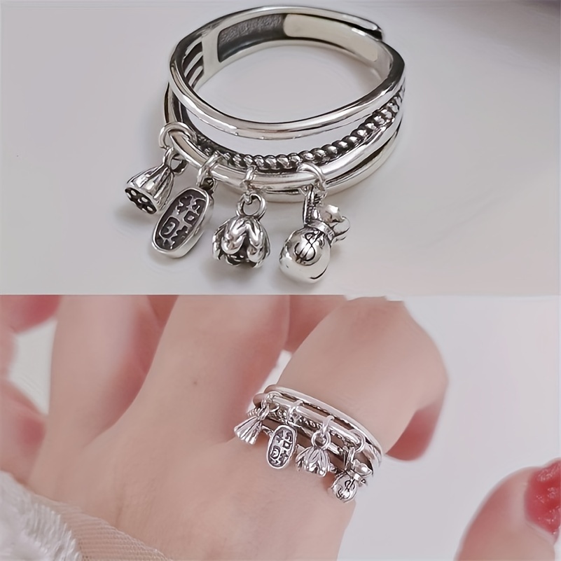 

Vintage Elegant Cuff Ring With Coin, Lotus, And Tassel Charms – Alloy No-plating Fashion Ring For Women – Daily And Gift Occasions, All-season Jewelry