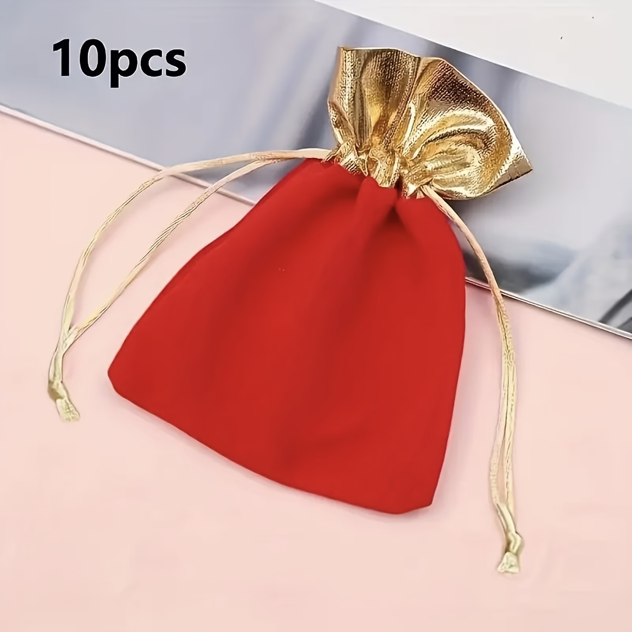 TEMU 10pcs Velvet Drawstring Bags With Golden Accents - Comfortable And Durable Material, Elegant Wedding Party Favors, Candy Gift Bags, Jewelry