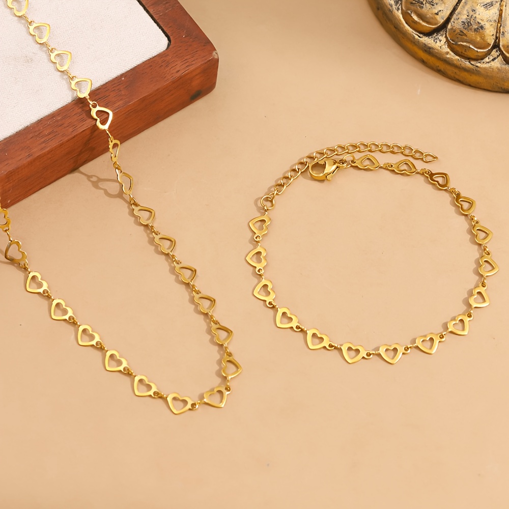 TEMU Ensemble bracelet et collier cœur élégant et tendance de haute qualité en acier inoxydable 316L, 2 pièces, idéal comme cadeau pour les de remise