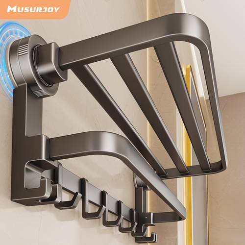 1pc space saving bathroom towel rack suction cup installation no drilling required heavy duty bathroom shelf suitable for shower and toilet walls tiles multi functional storage organizer halloween christmas gift back to