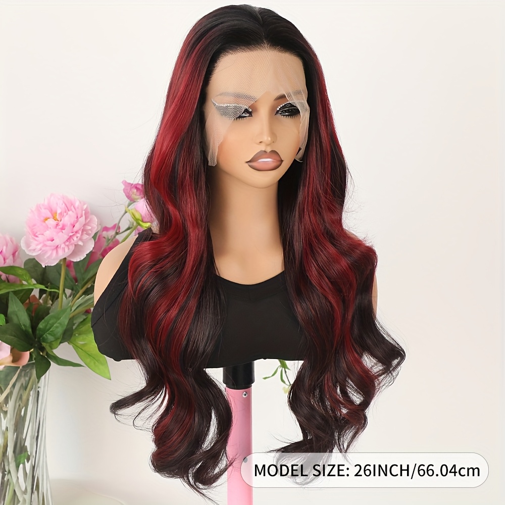 luxurious black wine red ombre lace front wig women 180 - Temu