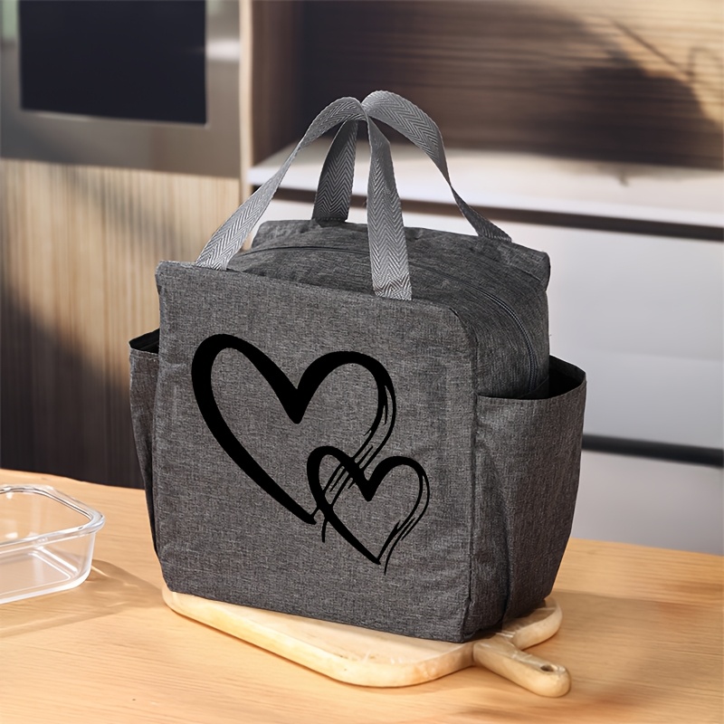 TEMU Lunch Bag & Bento Tote â Modern Duo Hearts In Smooth Sketch Style With Aluminum Foil Lining, Unisex Design Featuring Spacious Meal-prep Storage