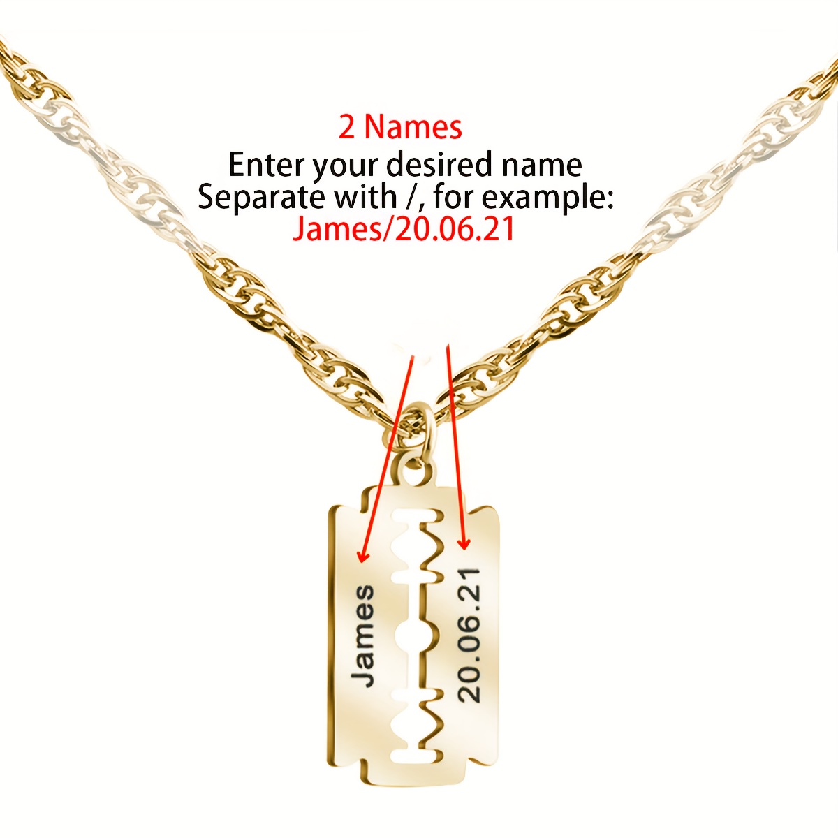 TEMU Personalized Razor Necklace | Necklace With Customized Name And Anniversary Date | 304l 304l 304l 304l 304l Stainless Steel | Valentine's Day