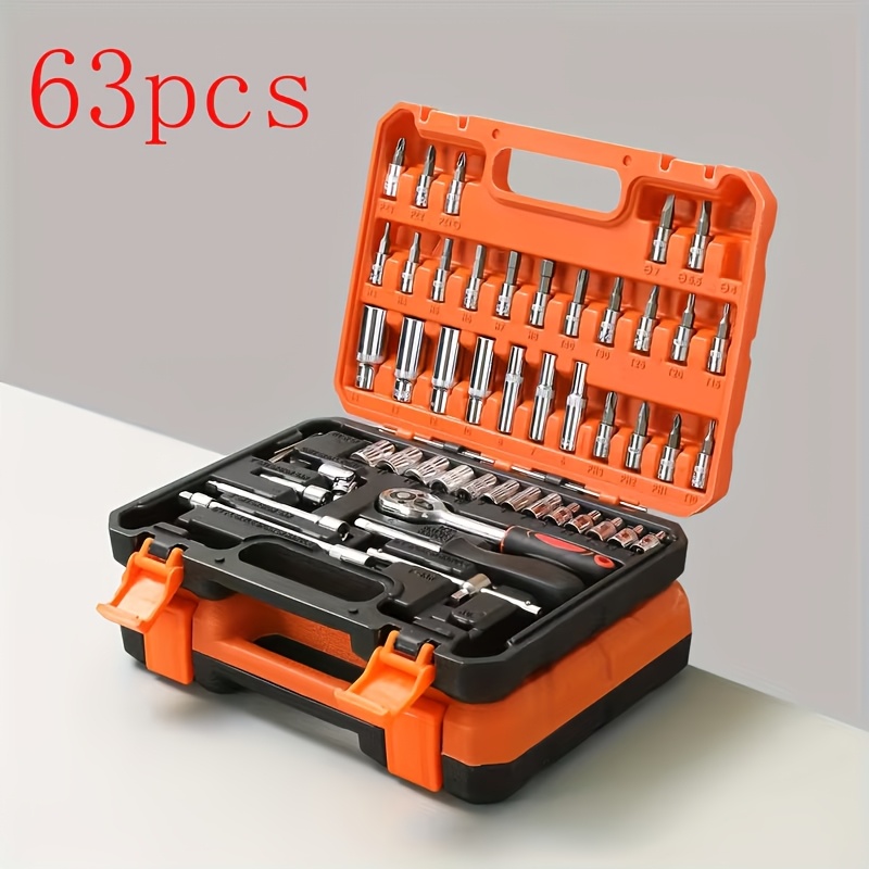 TEMU 12/50/63/161pcs Automotive Repair Tool Set, Ratchet Wrench, 1/2", 1/4", 3/8" Sae Metric Socket Wrench Set, Professional Engineer Repair Tools,