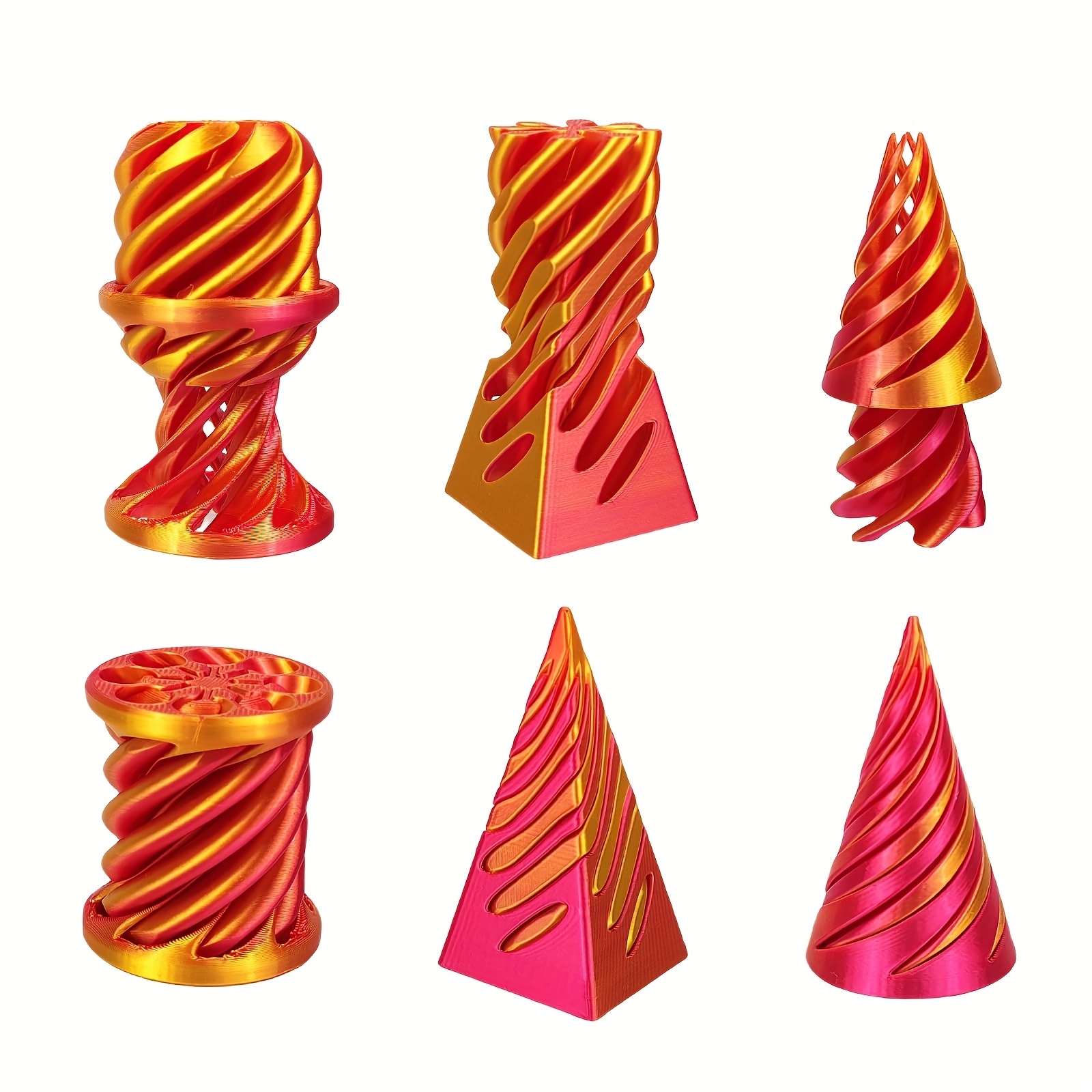 3-Pack Impossible Cone Fidget Ornaments - Spiral Pyramid Desk Decor with Flexible Cone, Relax Office & Home Decoration, Anxiety Relief fidgets in Pastel & Bright Colors (Pink, Blue, Purple, Green, Golden, ) - Ideal Gift for Adults & Teens, Focus Aid, Playful Design, Smooth Finish, Focus Tool, Work From Home