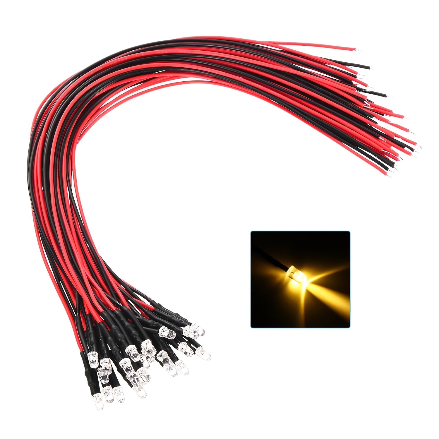 TEMU 24 piezas de diodos LED de 3 mm, bombillas LED mini precableadas de 12 , adecuadas para luces indicadoras de bricolaje para coches RC