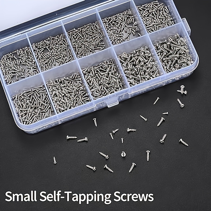 

1200pcs Mini Screw Set - Nickel Plated, & Screws For Wood, Metal & More - Self-tapping Electronics Kit