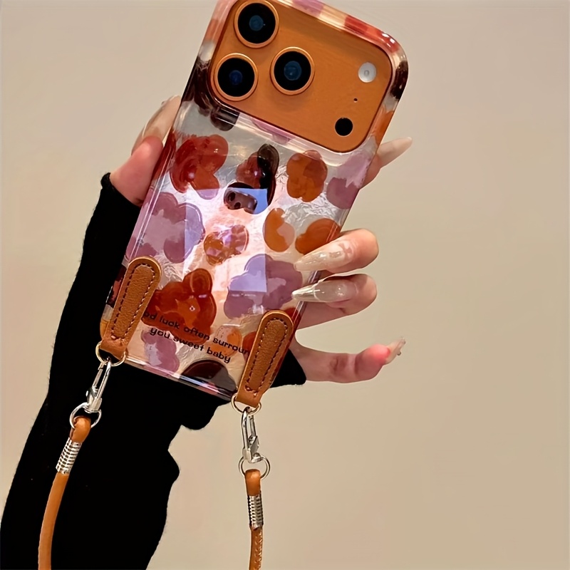 TEMU Phone Case - Vortex Print Ind Graffiti Leopard Print Phone Case With Handheld Lanyard For Iphone 11 12 13 17 Pro Max