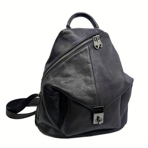 genuine genuine leather backpack for women adjustable shoulder straps multiple compartments zip closure detail soft cowhide genuine leather versatile for daily use or student student backpack minimalist backpack metallic accents