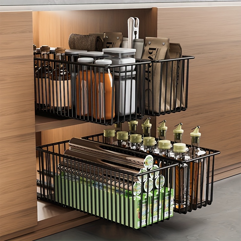 1 2Pcs Sink Drawer Organizer Smooth Sliding Rails Heavy Duty